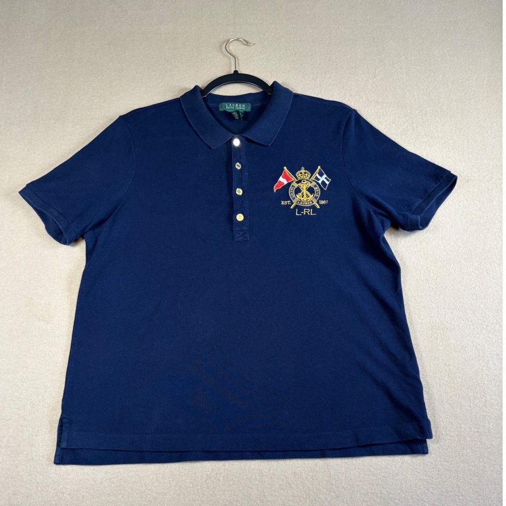 Lauren Ralph Lauren Womens Navy Blue Yacht Club Crest Polo Shirt Large